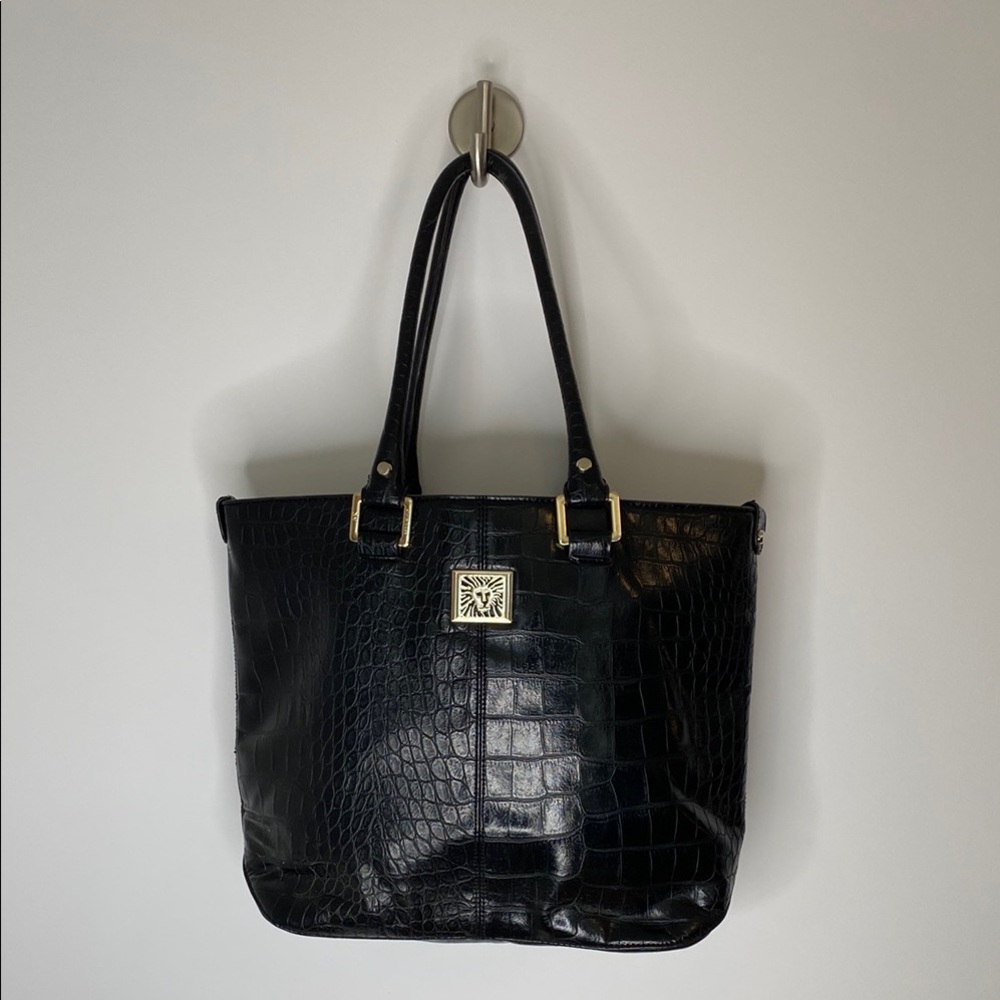 Anne Klein Black Crocodile-Embossed Tote Bag